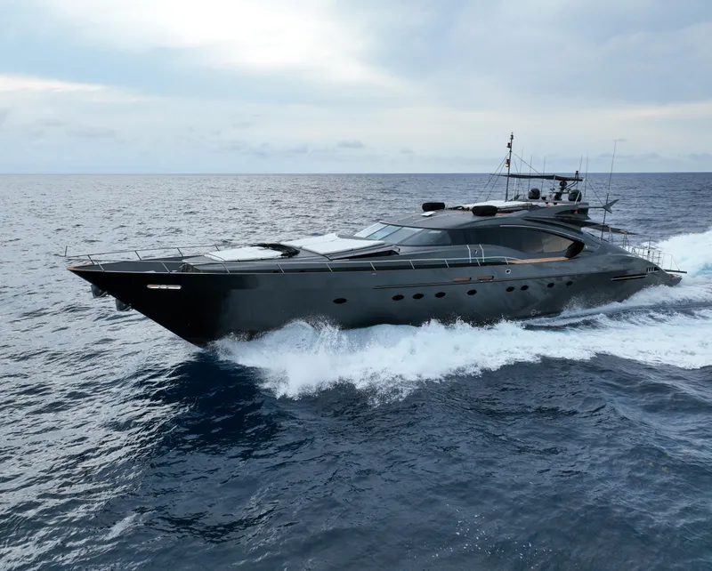 The Image of Luxury Palmer Johnson 120 yacht cruising on open sea, 2003 model. - 0