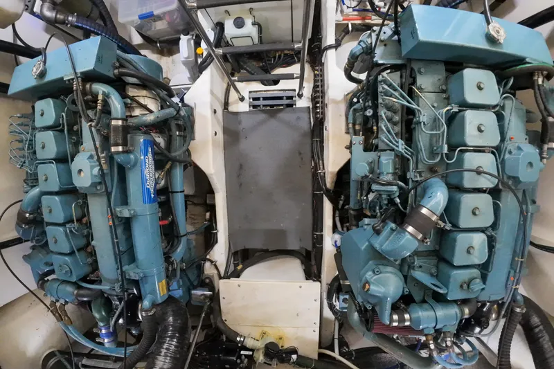 Slide: The Image of Engine room of a 1999 Tiara Yachts 3500 Express with twin marine engines. - 188