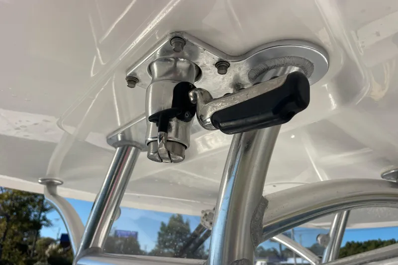 Slide: The Image of Close-up of 2018 Southport 33 FE boat's metal hardware and structure. - 16