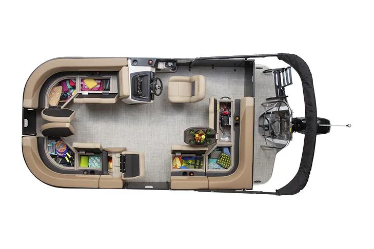 Slide: The Image of Manufacturer Provided Image: 2025 Lowe LS 170 pontoon boat interior layout with seating and storage. - 4