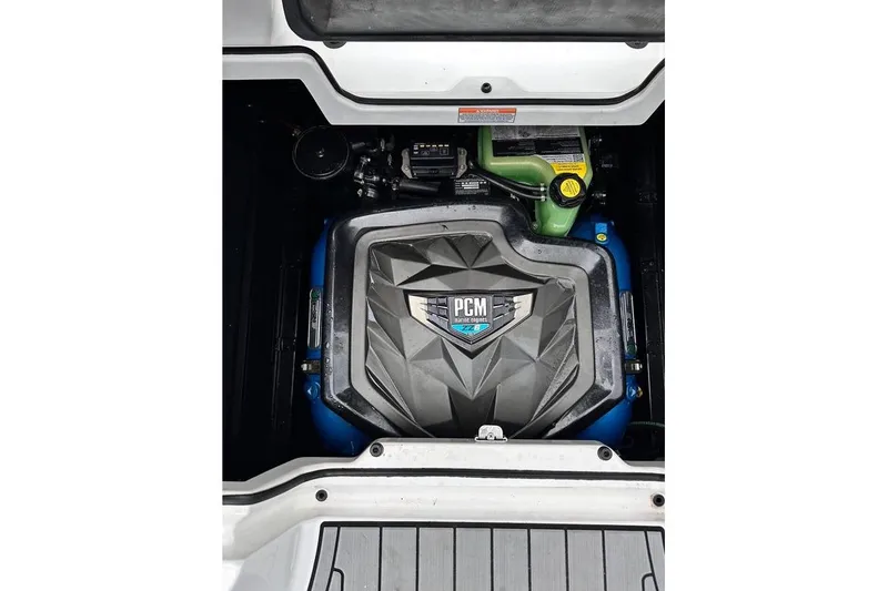 Slide: The Image of 2023 Nautique Super Air Nautique G23 Paragon engine compartment with PCM marine engine. - 8
