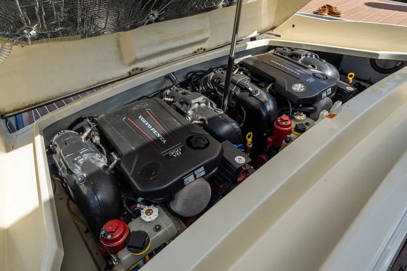 Slide: The Image of 2017 Chris-Craft Corsair 28 Heritage Edition engine compartment with Volvo Penta engines. - 80