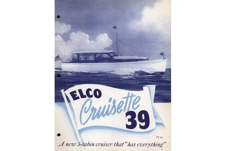 Slide: The Image of Vintage 1940 Elco Cruisette 39 advertisement showcasing a classic three-cabin cruiser. - 18