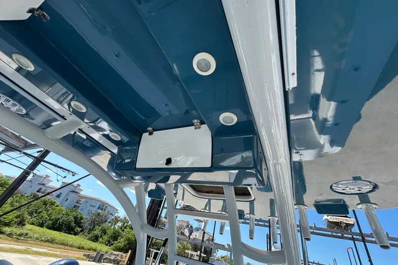 Slide: The Image of 2022 Cape Horn 36 boat interior with blue and white detailing, showcasing modern design. - 23