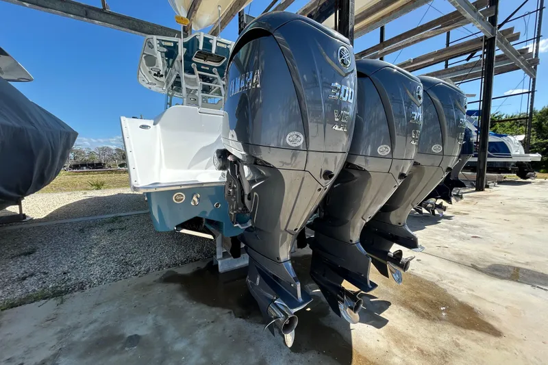 Slide: The Image of 2022 Cape Horn 36 boat with triple Yamaha 300 V6 outboard engines. - 45