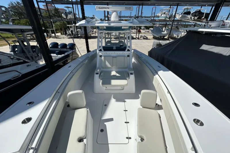 Slide: The Image of 2022 Cape Horn 36 boat interior with seating and navigation equipment. - 13