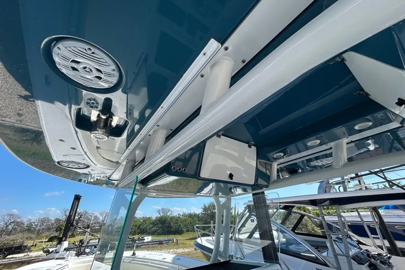 Slide: The Image of 2022 Cape Horn 36 boat interior with speakers and sleek design. - 21