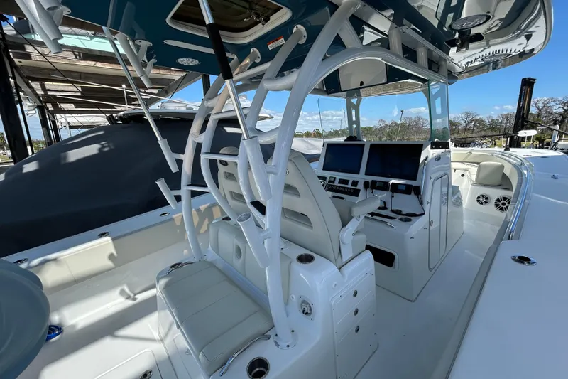 Slide: The Image of 2022 Cape Horn 36 boat interior with modern helm and seating. - 39
