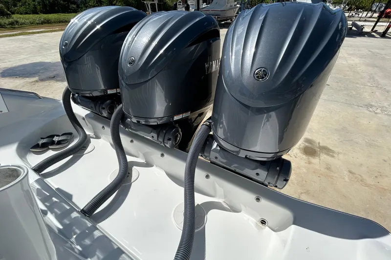 Slide: The Image of Triple Yamaha outboard engines on a 2022 Cape Horn 36 boat. - 40