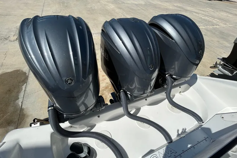 Slide: The Image of Triple Yamaha outboard engines on a 2022 Cape Horn 36 boat. - 41