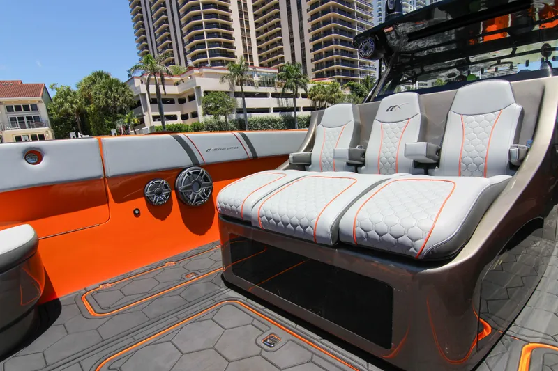 Slide: The Image of 2022 Midnight Express 43 Open boat interior with stylish seating and modern design. - 20