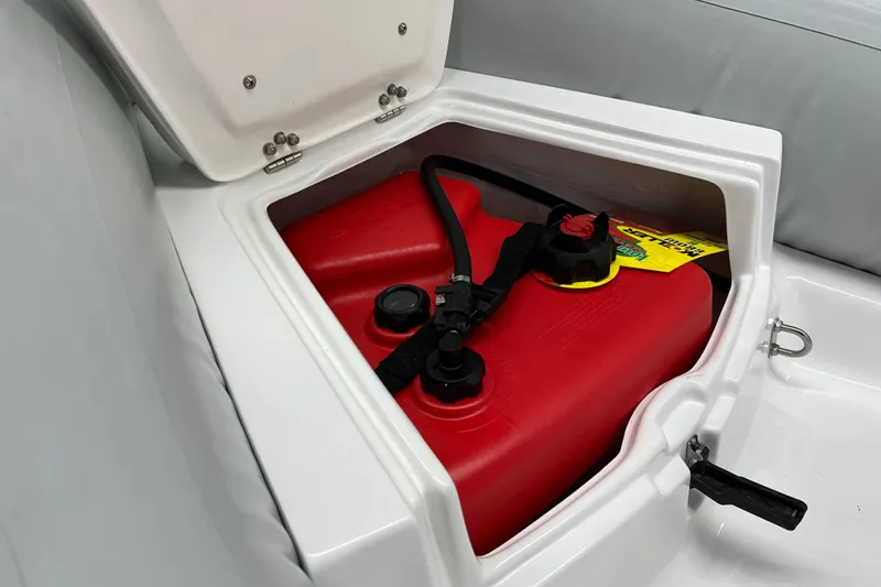 Slide: The Image of Fuel compartment of 2023 AB Inflatables Mares 11 VSX with red fuel tank. - 13
