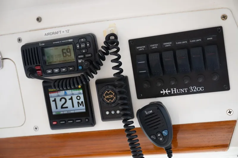 Slide: The Image of Control panel of 2016 Hunt Yachts 32 Center Console with Yanmar throttle and joystick. - 19