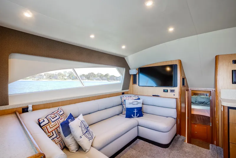Slide: The Image of Luxurious interior of 2007 Luhrs Tournament 360 Open yacht with plush seating and nautical decor. - 12
