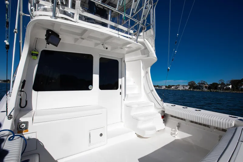 Slide: The Image of 2007 Luhrs Tournament 360 Open yacht deck with seating, steps, and ocean view. - 9