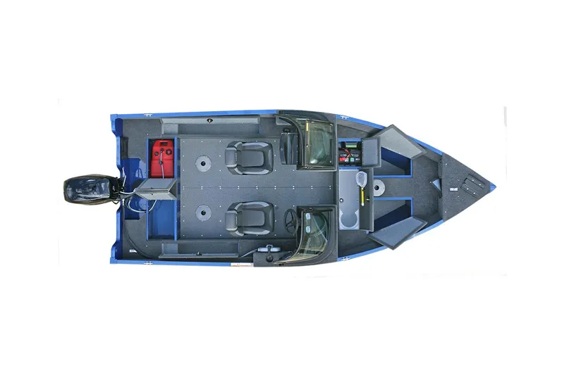 Slide: The Image of Manufacturer Provided Image: 2024 Lund 1650 Angler Sport fishing boat, top view, spacious layout, dual seats, and storage compartments. - 17