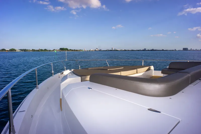 Slide: The Image of Luxurious Pearl 80 yacht deck with scenic ocean view, 2020 model. - 34