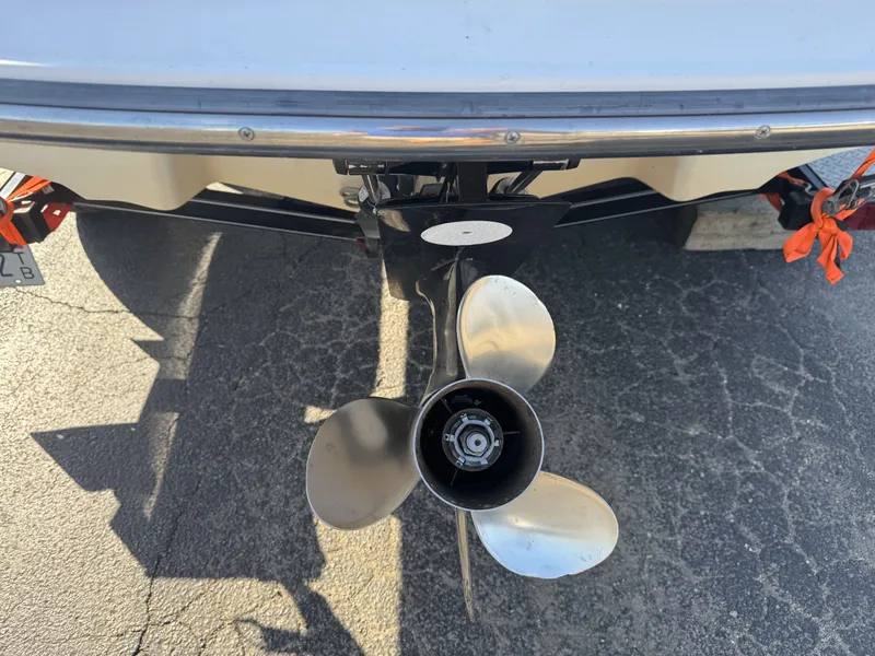Slide: The Image of Rear view of a 2009 Monterey 194FS boat propeller on a trailer. - 9