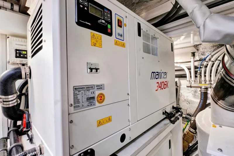 Slide: The Image of Engine room of 2024 Sunseeker 76 Yacht featuring Mariner 3406K generator. - 107