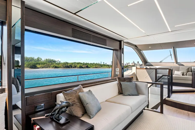 Slide: The Image of Luxurious interior of 2024 Sunseeker 76 Yacht with panoramic ocean view. - 50