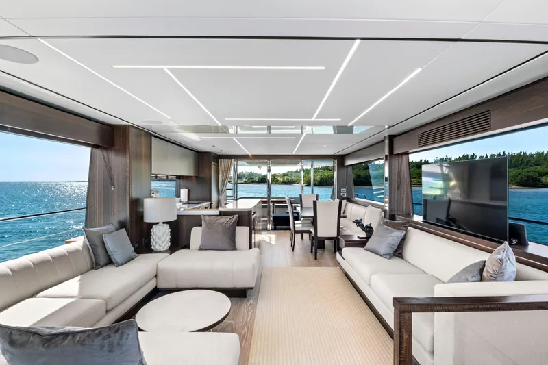 Slide: The Image of Luxurious interior of 2024 Sunseeker 76 Yacht with ocean view and modern furnishings. - 54