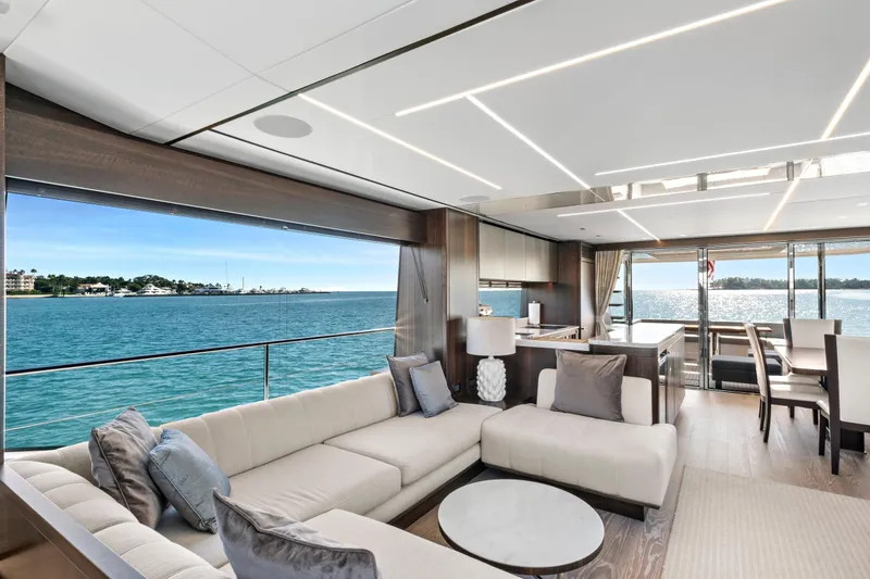 Slide: The Image of Luxurious interior of 2024 Sunseeker 76 Yacht with ocean view and modern furnishings. - 55