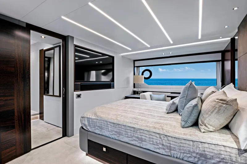 Slide: The Image of Luxurious bedroom interior of 2024 Sunseeker 76 Yacht with ocean view. - 67