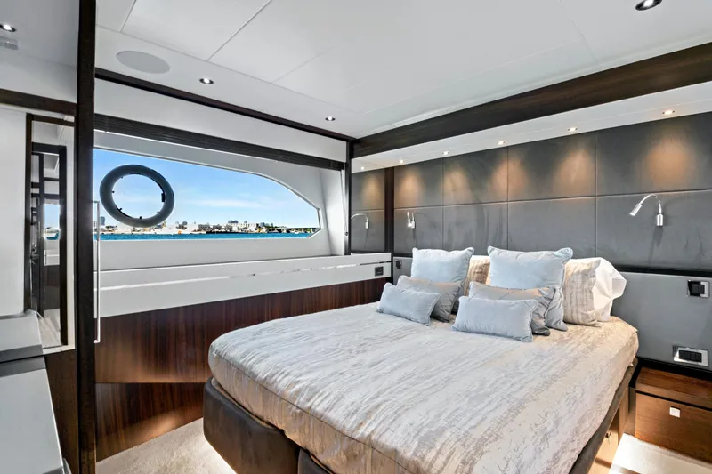Slide: The Image of Luxurious bedroom interior of 2024 Sunseeker 76 Yacht with ocean view. - 69