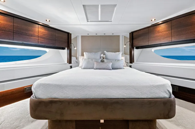 Slide: The Image of Luxurious bedroom interior of 2024 Sunseeker 76 Yacht with ocean view windows. - 71