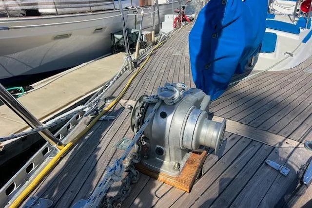 Slide: The Image of Deck of 1987 Tayana Vancouver 42 sailboat with anchor windlass. - 4