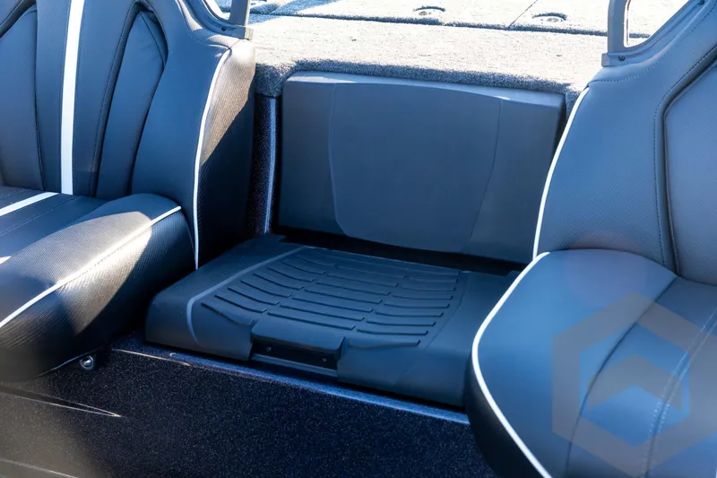 Slide: The Image of 2026 Skeeter ZXE21 boat interior seating with sleek black and white design. - 63