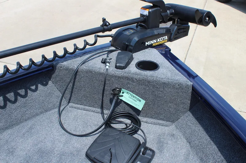 Slide: The Image of 2026 Tracker Pro Guide V-16 WT boat with Minn Kota PowerDrive trolling motor. - 17