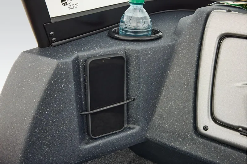 Slide: The Image of Manufacturer Provided Image: 2026 Tracker Pro Guide V-16 WT boat console with phone holder and cup holder. - 53