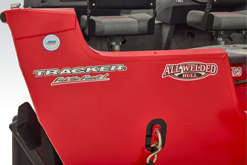 Slide: The Image of Manufacturer Provided Image: 2026 Tracker Pro Guide V-16 WT boat with red all-welded hull and logo decals. - 63