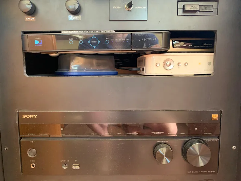 Slide: The Image of Entertainment system with Sony receiver and DirecTV box in a Viking 50 Convertible yacht. - 40
