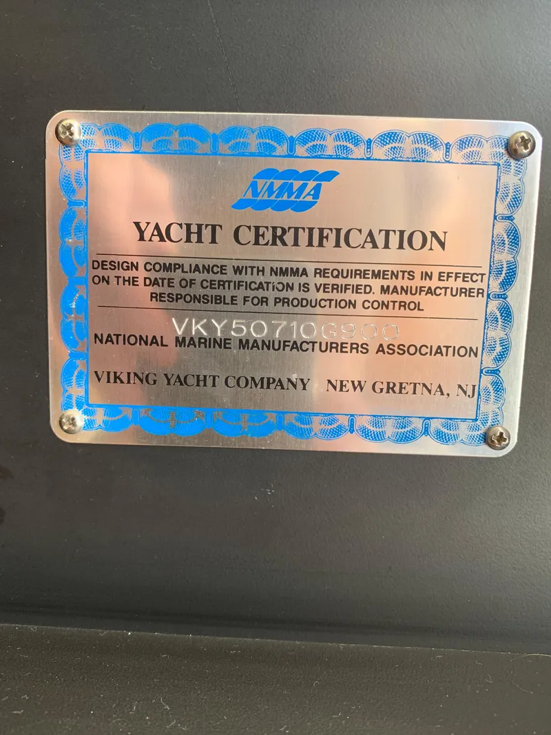 Slide: The Image of Yacht certification plaque for 2000 Viking 50 Convertible by Viking Yacht Company. - 42