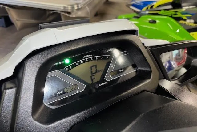 Slide: The Image of Dashboard of a 2017 Yamaha WaveRunner VX Deluxe, displaying digital speedometer and hour meter. - 16