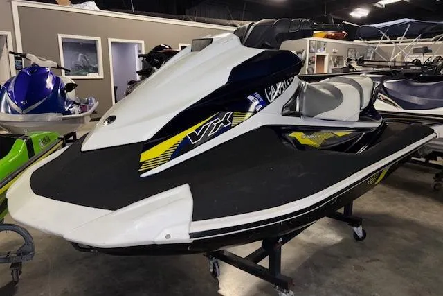 Slide: The Image of 2017 Yamaha WaveRunner VX Deluxe jet ski displayed indoors. - 3