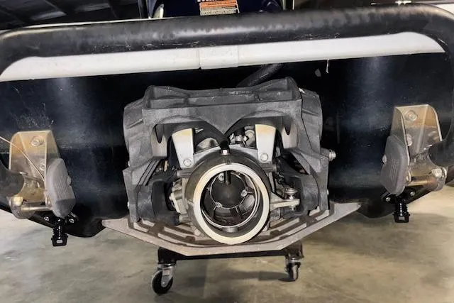 Slide: The Image of 2017 Yamaha WaveRunner VX Deluxe jet propulsion system close-up in a garage. - 9