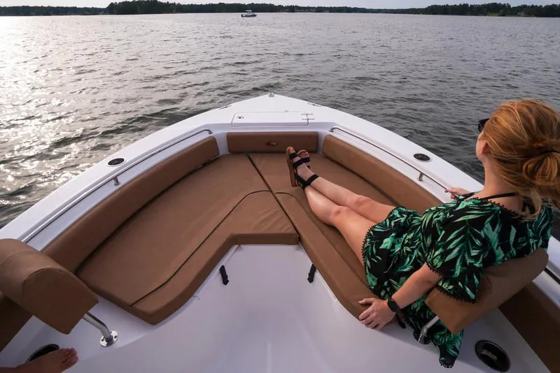 Slide: The Image of Control panel of 2020 Sea Hunt Ultra 234 boat with Yamaha gauges and warning labels. - 43