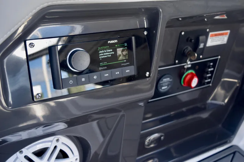 Slide: The Image of 2025 Monterey 275SS Super Sport dashboard with audio system and controls. - 108