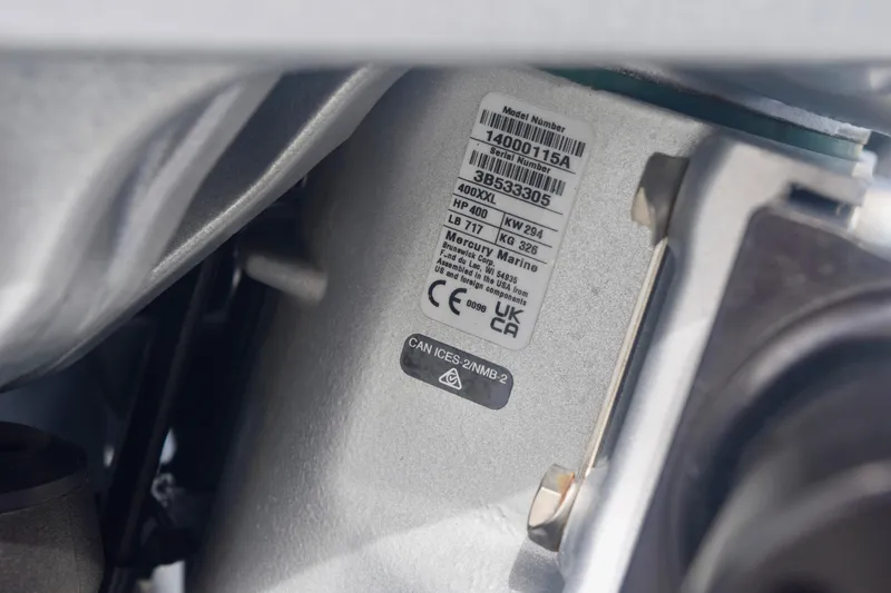 Slide: The Image of Close-up of a 2025 Monterey 275SS Super Sport engine label with specifications. - 32