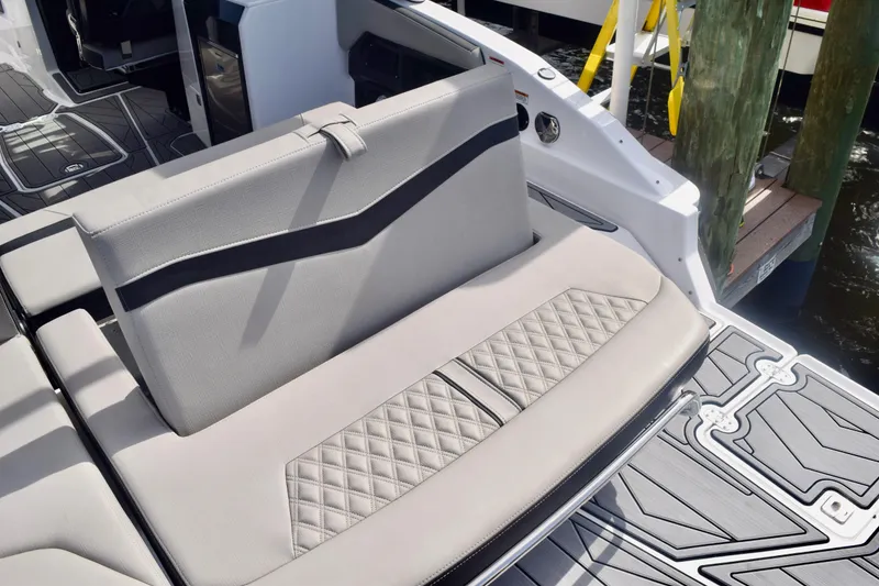 Slide: The Image of 2025 Monterey 275SS Super Sport boat interior with stylish seating and modern design. - 42