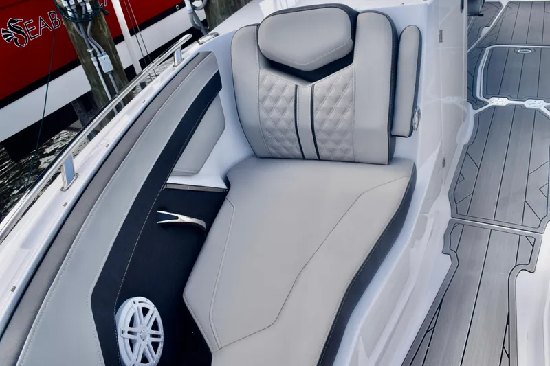 Slide: The Image of Luxurious seating on 2025 Monterey 275SS Super Sport boat with sleek design and modern upholstery. - 71