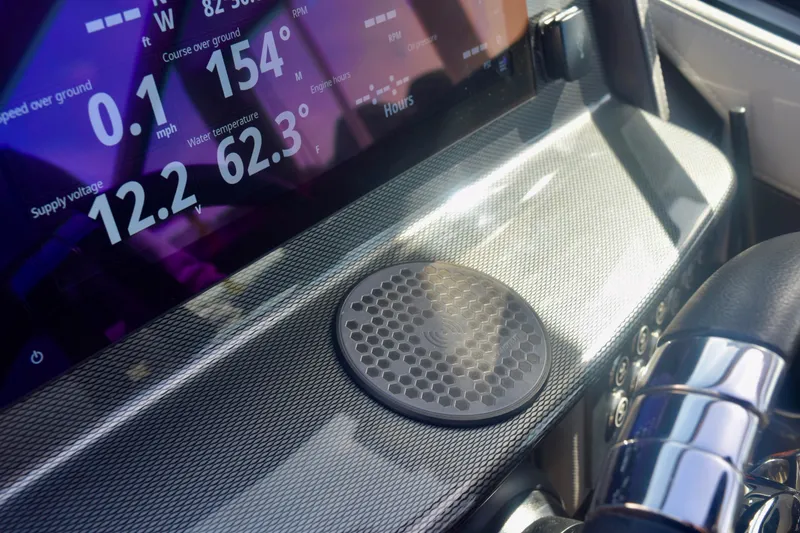 Slide: The Image of Dashboard of 2025 Monterey 275SS Super Sport with digital display and carbon fiber finish. - 79