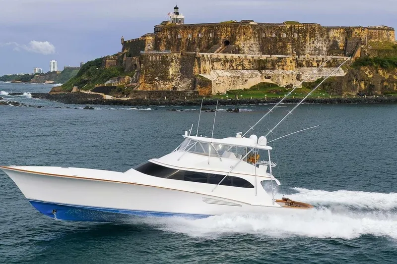 The Image of Luxury Weaver custom yacht cruising near historic fortress, 2012 model. - 1