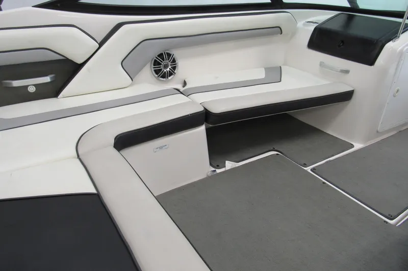 Slide: The Image of 2017 Yamaha Boats AR195 interior with cushioned seating and speaker system. - 5