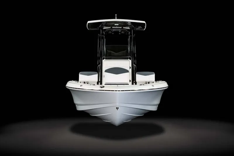 Slide: The Image of Manufacturer Provided Image: 2023 Robalo 226 Cayman boat, front view, black background. - 58