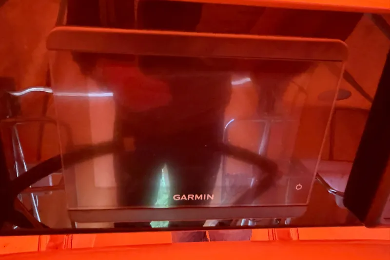 Slide: The Image of Garmin navigation system on 2006 Catalina 36 MkII sailboat, reflecting interior. - 23