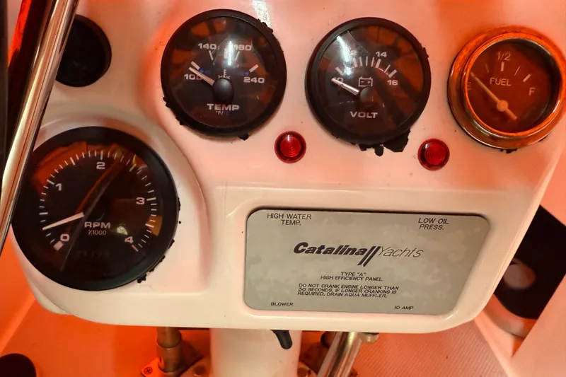 Slide: The Image of Control panel of a 2006 Catalina 36 MkII yacht with gauges and indicators. - 26
